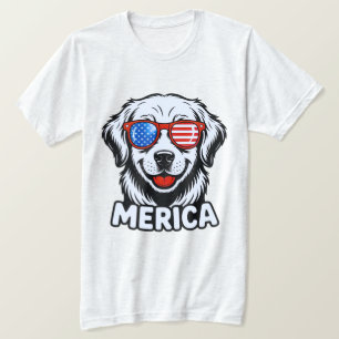 Merica Patiotic Dog glasses USA American Flag 4th T-Shirt