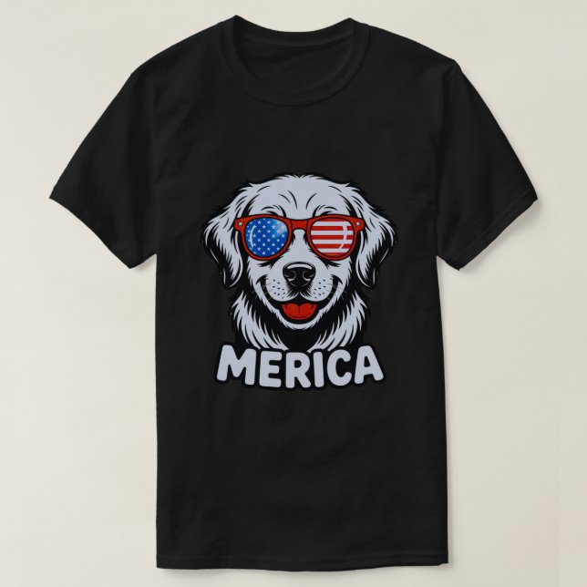 Merica Patiotic Dog glasses USA American Flag 4th  T-Shirt (Design Front)