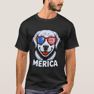 Merica Patiotic Dog glasses USA American Flag 4th  T-Shirt