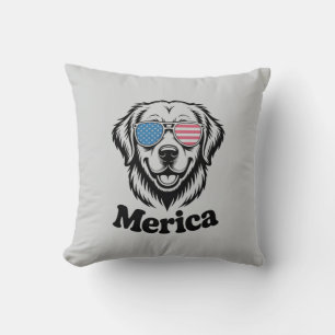 Merica Patiotic Dog glasses USA American Flag 4th Throw Pillow