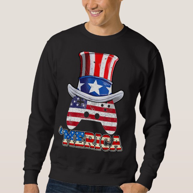 Merica Patriotic American 4th Of July Video Gamer  Sweatshirt (Front)