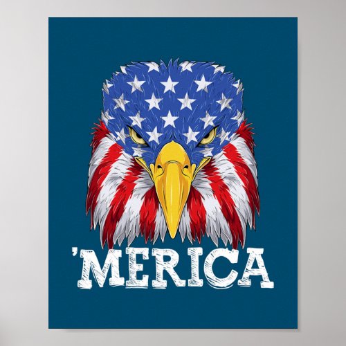 Merica Patriotic American Flag Cool Eagle 4th of Poster