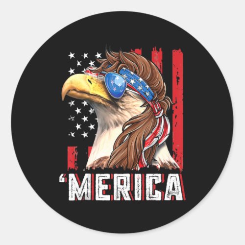 Merica Patriotic Bald Eagle Mullet USA Flag 4th Classic Round Sticker