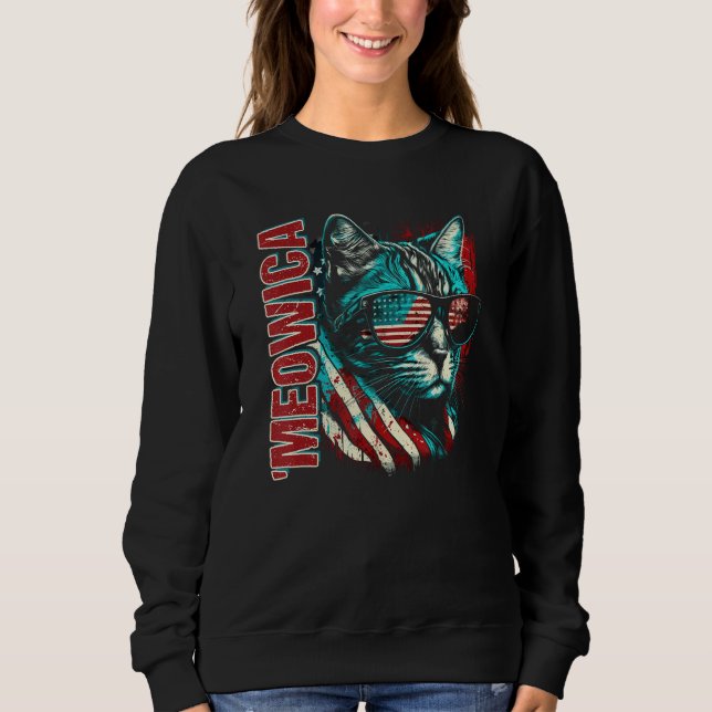 Merica Patriotic Bengal Cat Meowica 4th of July Ca Sweatshirt (Front)