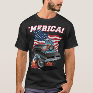 Merica Patriotic Classic Muscle Car with USA Flag T-Shirt