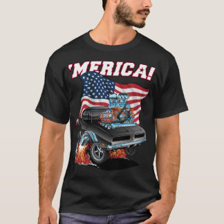 Merica Patriotic Classic Muscle Car with USA Flag T-Shirt