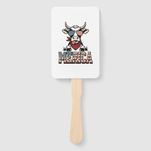 Merica Patriotic Cow Vintage Engraving Graphic_1 Hand Fan