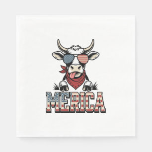 Merica Patriotic Cow Vintage Engraving Graphic_1 Napkins