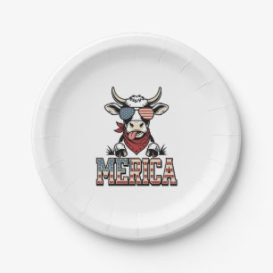 Merica Patriotic Cow Vintage Engraving Graphic_1 Paper Plates