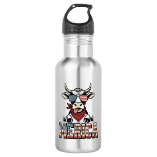 Merica Patriotic Cow Vintage Engraving Graphic_1 Stainless Steel Water Bottle
