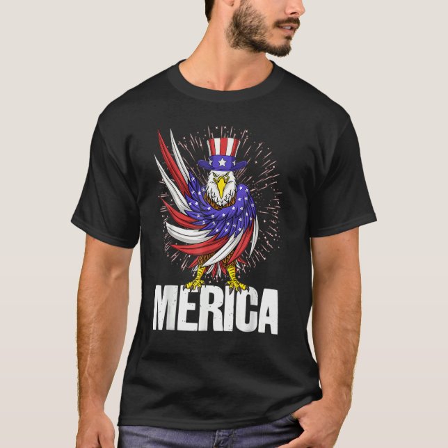 Merica Patriotic Eagle 4th Of July Fireworks T-Shirt (Front)