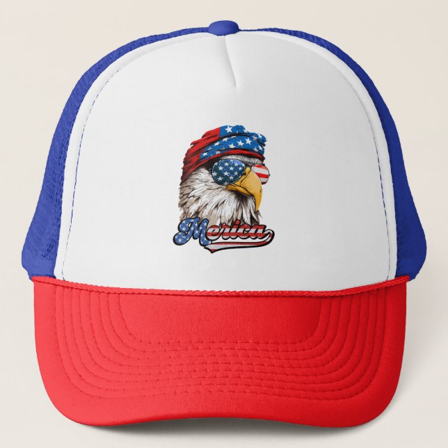 Merica Patriotic Eagle 4th of July Trucker Hat (Front)