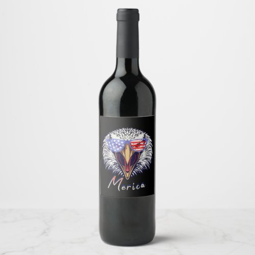 Merica Patriotic Eagle design Wine Label