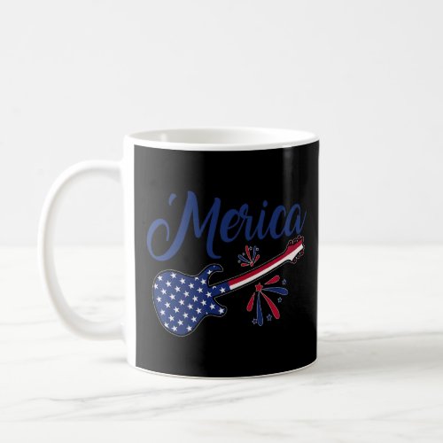 Merica Patriotic Guitar Usa Flag Freedom Music 4th Coffee Mug