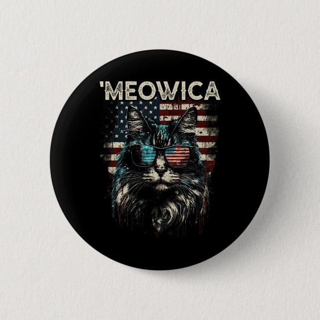 Merica Patriotic Maine Coon Cat  Button (Front)