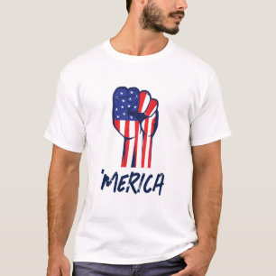 'MERICA Patriotic Raised Fist USA Pride Graphic T-Shirt