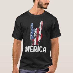 Merica Patriotic Rock Hand Usa Flag 4th Of July Us T-Shirt