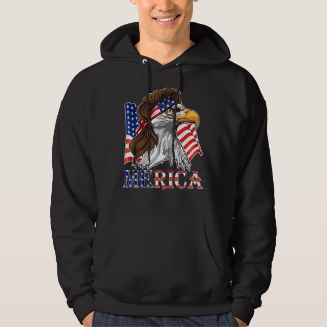 Merica - Patriotic Usa Eagle Of Freedom - 4th Of J Hoodie (Front)