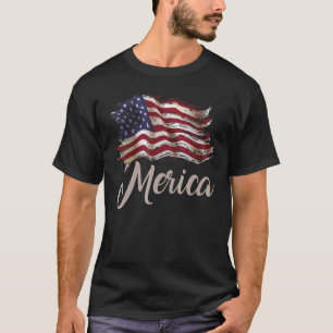 Merica Patriotic Usa Flag Cool 4th Of July Freedom T-Shirt