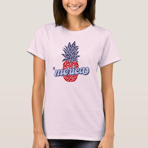 merica Pineapple Peace Love Patriotic USA T_Shirt