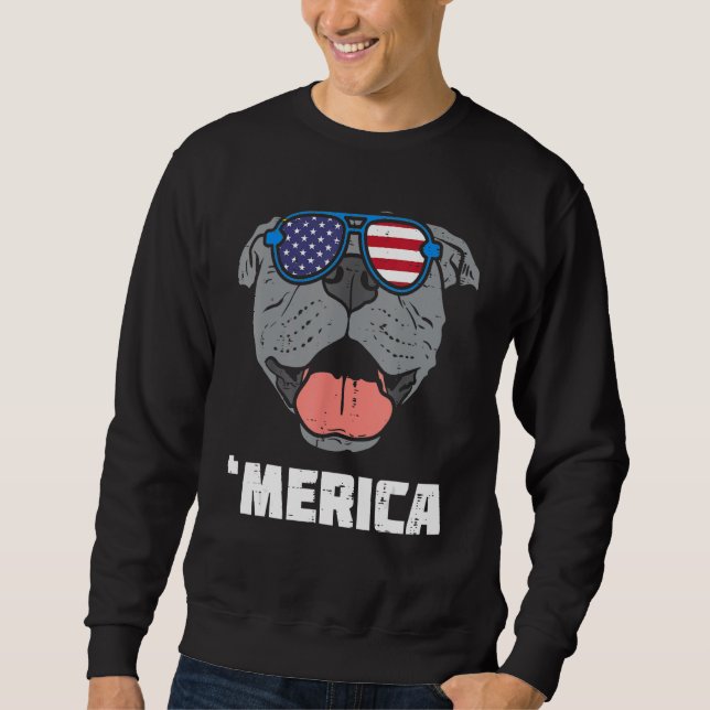 Merica Pitbull Pit American USA Flag 4th Of July F Sweatshirt (Front)