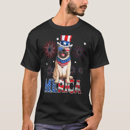 Merica Pug Dog With Sunglasses July 4th _ Pug 4th  T_Shirt