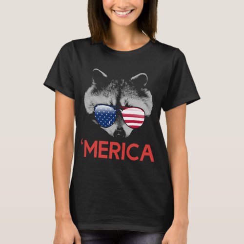 Merica Raccoon American Flag 4th of July T_Shirt
