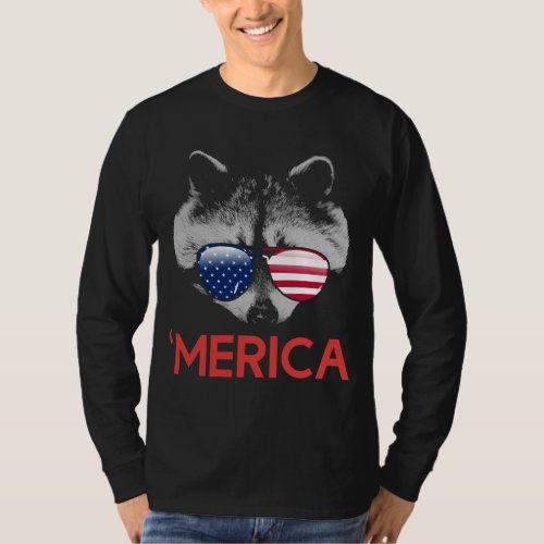 Merica Raccoon American Flag 4th of July T_Shirt