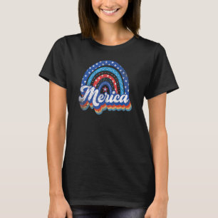 Merica Rainbow 4th Of July American Flag Retro Usa T-Shirt