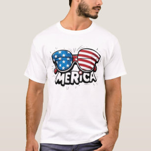 'Merica Retro Sunglass with American flag  T-Shirt