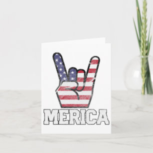 Merica Rock On Sign 4th Of July Vintage American F Card