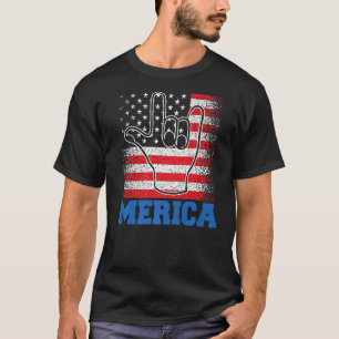Merica Rock Sign 4th of July US USA American Flag T-Shirt