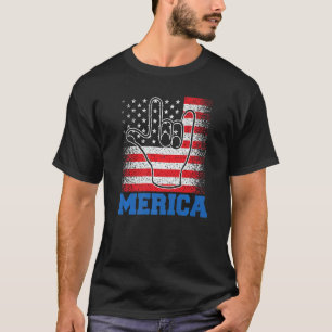 Merica Rock Sign 4th of July US USA American Flag T-Shirt
