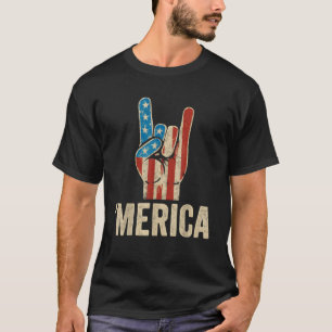 Merica Rock Sign 4th of July Vintage American Flag T-Shirt