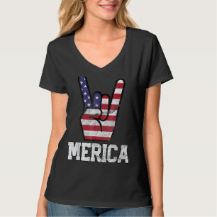 Merica Rock Sign 4th Of July Vintage American Flag T-Shirt