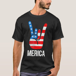 Merica Rock Sign 4th Of July Vintage American Flag T-Shirt
