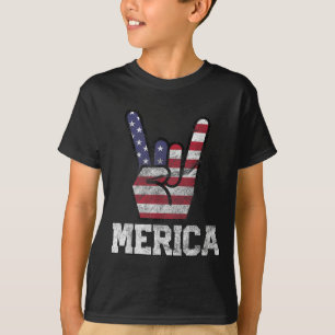 Merica Rock Sign 4th of July Vintage American Flag T-Shirt