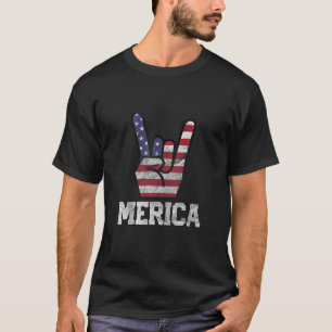 Merica Rock Sign 4th of July Vintage American Flag T-Shirt