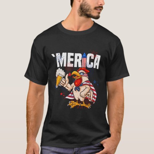 Merica Rooster Veteran Patriotic July Patriot Amer T_Shirt