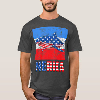 Merica Shark 4th Of July Funny American Patriotic  T-Shirt