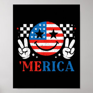 Merica Smile Face Rock American Flag Patriotic 4th Poster