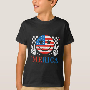 Merica Smile Face Rock American Flag Patriotic 4th T-Shirt