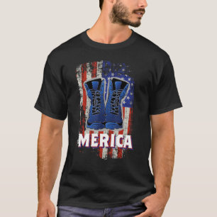 Merica Soldier Work Boots 4th Of July American Fla T-Shirt