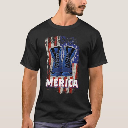 Merica Soldier Work Boots 4th Of July American Fla T_Shirt