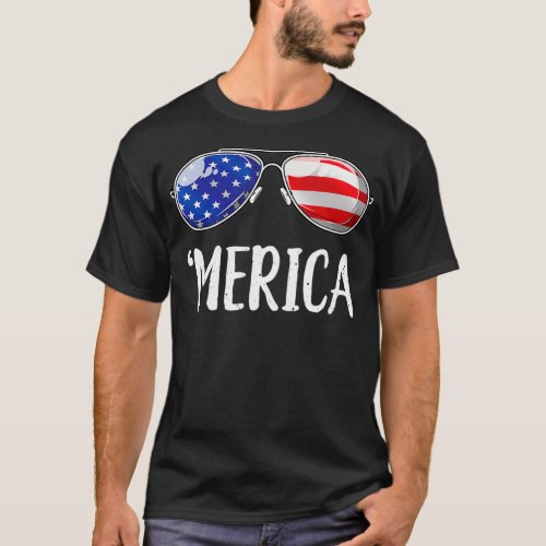 Merica Sunglasses 4th of July Boys Girls Men USA T_Shirt