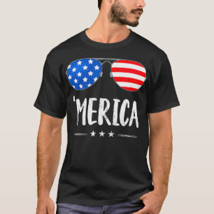 Merica Sunglasses 4th of July Boys Girls USA Flag T-Shirt