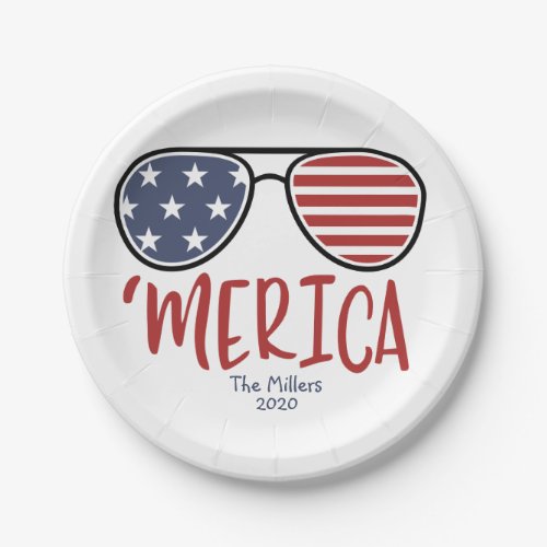 Merica Sunglasses 4th of July Paper Plate