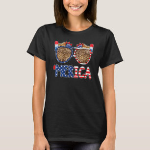 Merica Sunglasses American Flag Hotdog Fireworks 4 T-Shirt