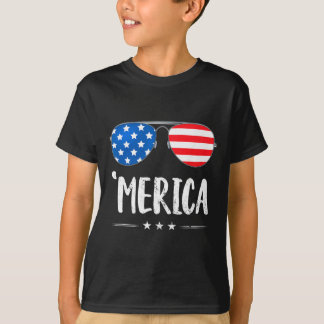 Merica Sungles 4th Of July Boys Girls Usa Flag Pat T-Shirt
