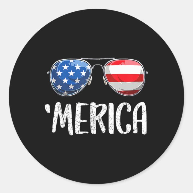 Merica Sungles 4th Of July For Men Women Kids Us  Classic Round Sticker (Front)